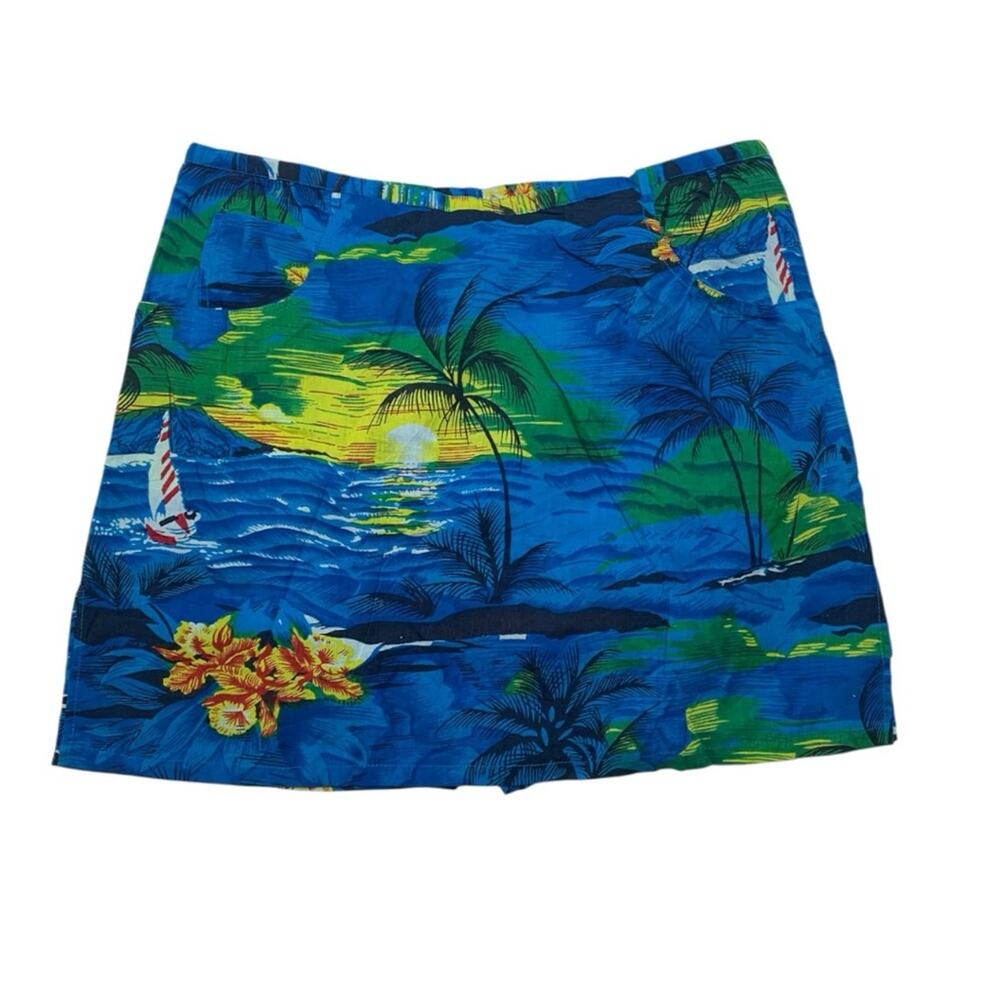 Boston Proper size 14 large XL Blue mini skirt Hawaiian tropical vintage resort